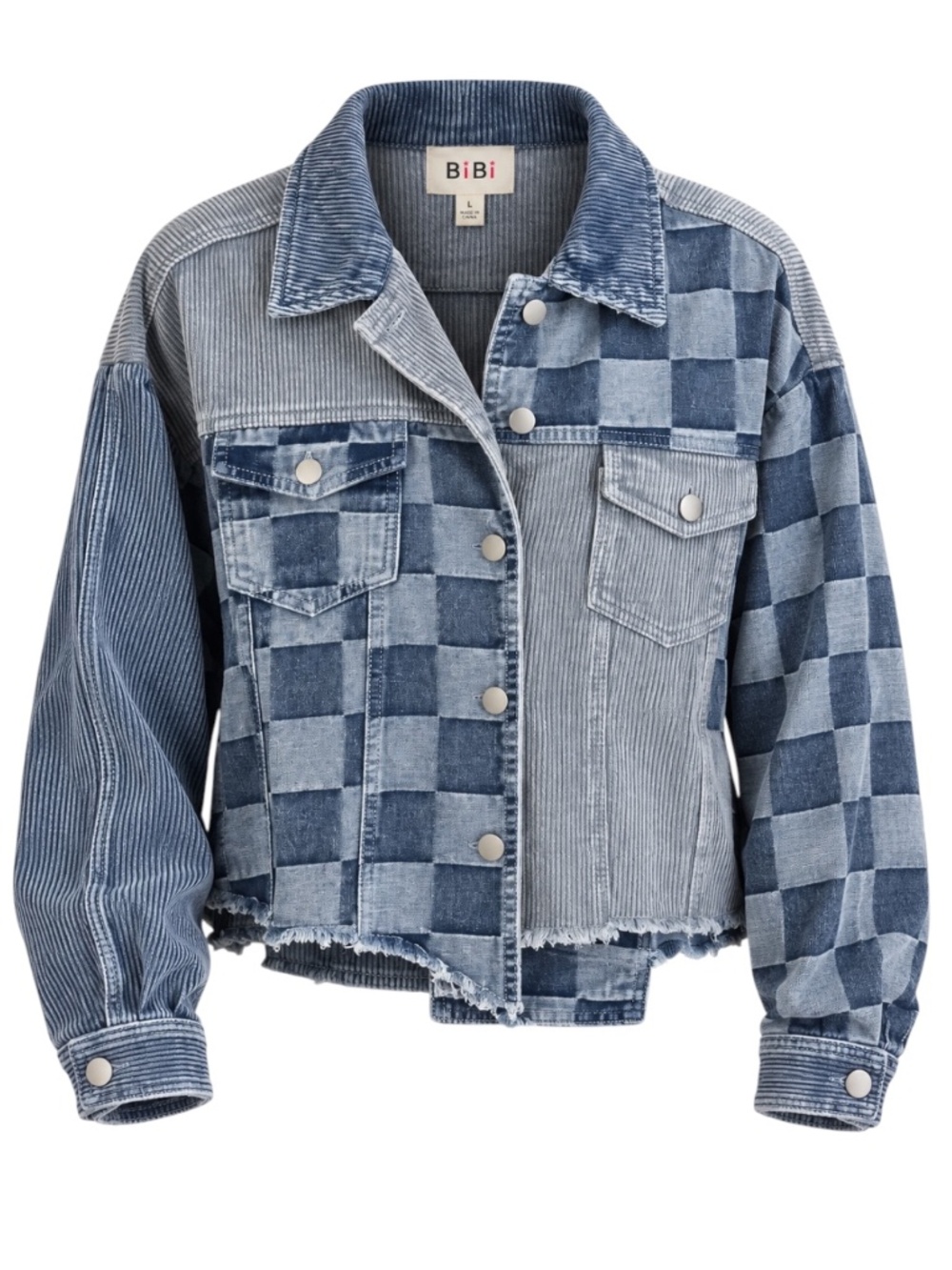 Bibi Patchwork Corduroy Denim Jacket Blue Size L NWT